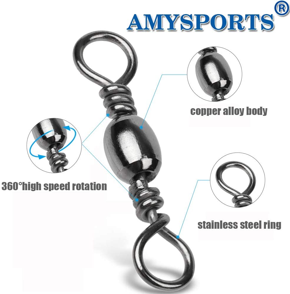 AMYSPORTS High Strength Fishing Swivels Barrel Solid Ring Barrel