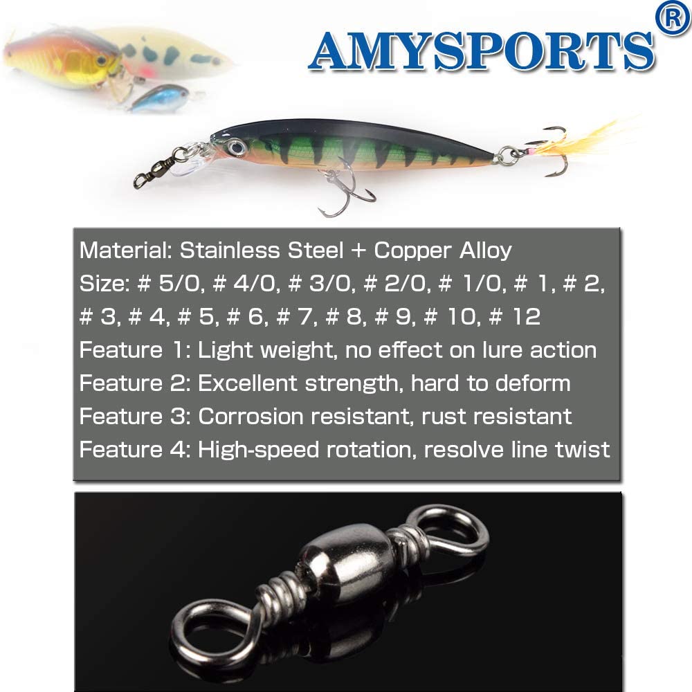 AMYSPORTS High Strength Fishing Swivels Barrel Solid Ring Barrel Fish –  HelloCoser